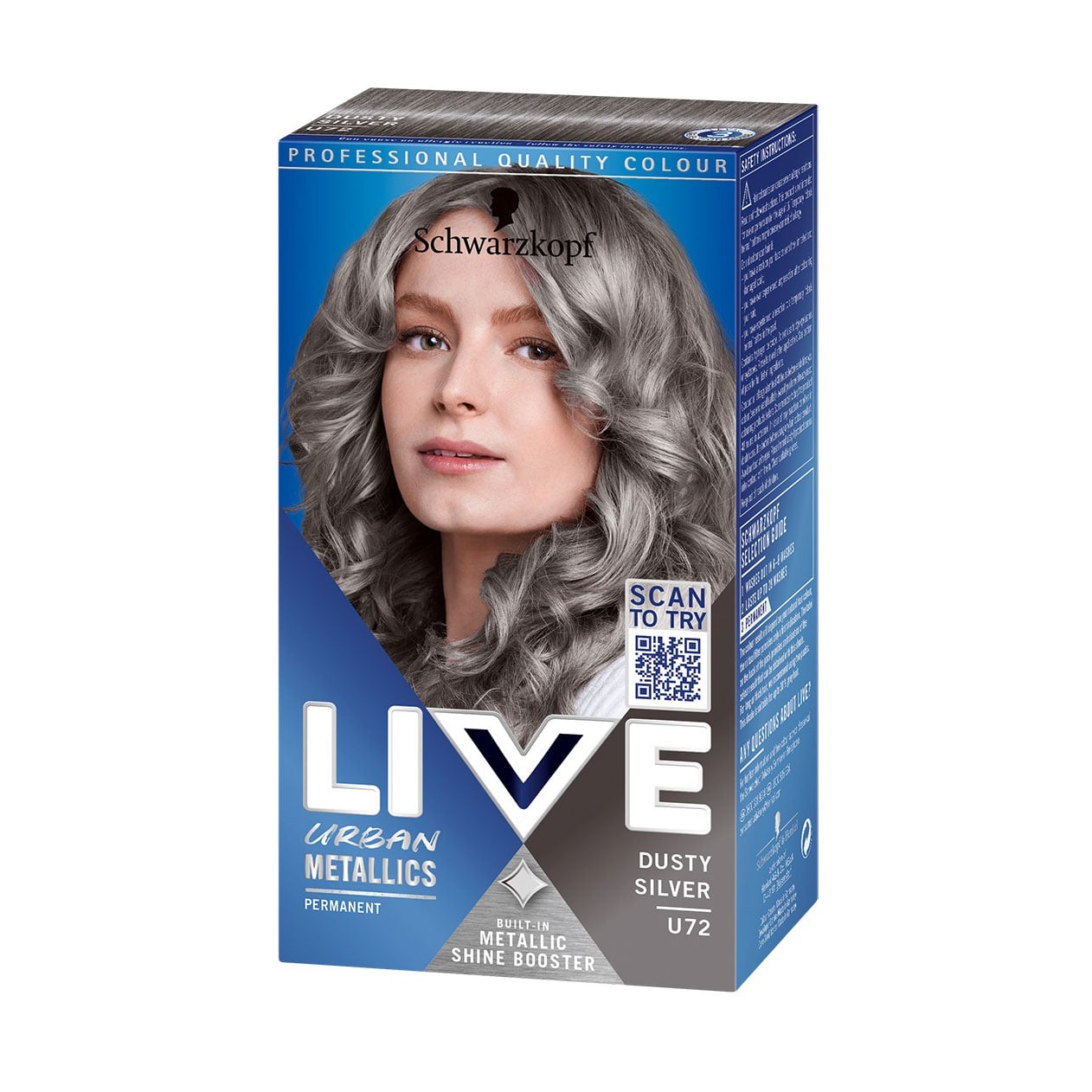 Стійка крем-фарба для волосся Schwarzkopf LIVE Urban Metallics, U72 Dusty Silver, 142.5 мл